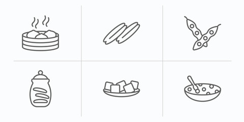 Poster - food and restaurant outline icons set. thin line icons such as xiao long bao, youtiao, soya, cookies jar, tofu, tong sui vector.
