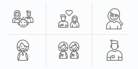 Poster - family relations outline icons set. thin line icons such as parent, girlfriend, daughter, niece, twin, brother vector.