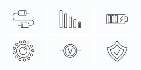 Poster - electrian connections outline icons set. thin line icons such as wires, low, charging, dimmer, voltm