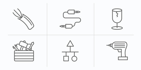 Poster - electrian connections outline icons set. thin line icons such as wire, audio jack, broken, toolbox, scheme, driller vector.