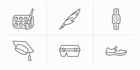 Poster - education outline icons set. thin line icons such as watercolor, quill, watch, graduation hat, lunch