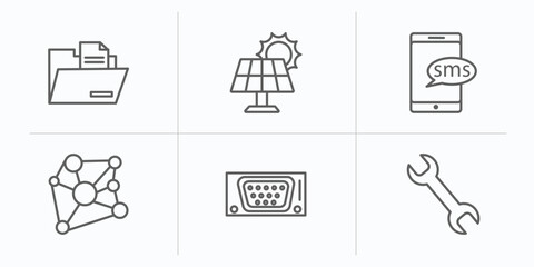 Poster - electrian connections outline icons set. thin line icons such as files and folders, solar panel, fro