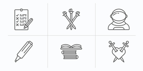 Poster - education outline icons set. thin line icons such as exam, three musketeers, astronaut, highlighter, books, romeo and juliet vector.