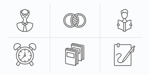 Poster - education outline icons set. thin line icons such as bald, combination, man reading, wake up, two books, calligraphy vector.