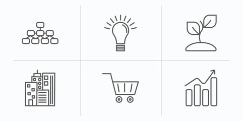 Poster - digital economy outline icons set. thin line icons such as hierarchical structure, light bulb, sprou