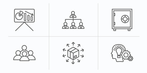 Canvas Print - digital economy outline icons set. thin line icons such as presentation, organization, safebox, population, distribution, thinking vector.