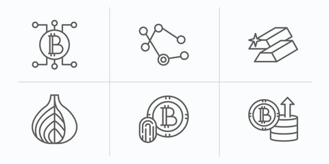 Poster - cryptocurrency outline icons set. thin line icons such as blockchain, node, gold, tor, , crypto invest vector.