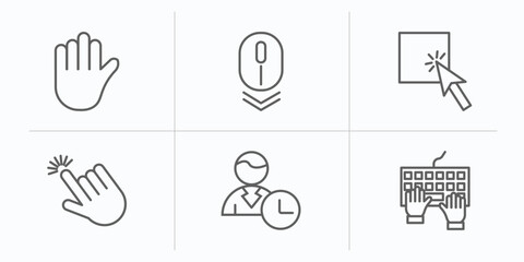 Poster - category outline icons set. thin line icons such as hold, scroll, select, pointer, busy, typing vector.