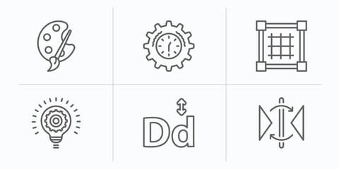 Poster - creative pocess outline icons set. thin line icons such as color palette, deadline, grid, , typography, reflect vector.