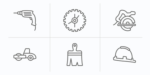 Poster - construction tools outline icons set. thin line icons such as hand drill, blade saw, carpenter cutte