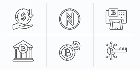Poster - cryptocurrency outline icons set. thin line icons such as income, , atm, bank, random, crypto key vector.