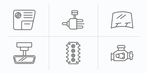 Poster - car parts outline icons set. thin line icons such as car glove compartment, car distributor, windscr