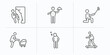 © IconArt - behavior outline icons set. thin line icons such as man climbing, waiter with food tray, man selfie, man wirth carry, snoozing, skating vector.