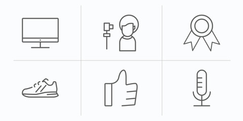 Poster - blogger and influencer outline icons set. thin line icons such as monitor, vlogger, label, sport shoe, like, microphone vector.