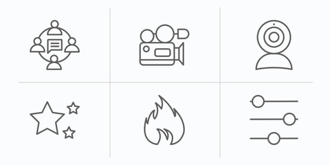 Poster - blogger and influencer outline icons set. thin line icons such as communication, camcorder, , star, fire, filter vector.