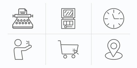 Poster - blogger and influencer outline icons set. thin line icons such as copywriter, makeup palette, clock, selfie, shopping online, placeholder vector.