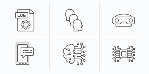 Poster - artificial intelligence outline icons set. thin line icons such as log file, depth perception, stereoscope, survey, cookies, artificial intelligence vector.