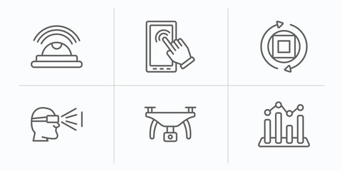 Poster - artificial intelligence outline icons set. thin line icons such as motion, touch screen, rotation, view, drone, value vector.