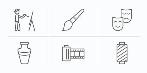 Poster - art outline icons set. thin line icons such as painter painting, painting brush, act, ceramic vase, photo film, cylindrical lamp vector.