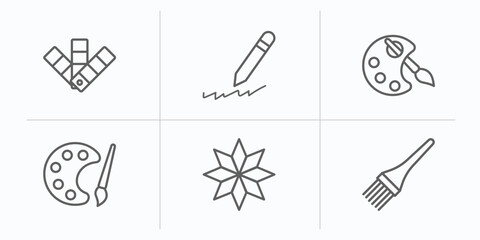 Poster - art outline icons set. thin line icons such as ches, scribble, artist color palette, palette and paint brush, japanese ornament, paint brushes vector.