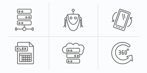 Poster - artificial intelligence outline icons set. thin line icons such as big data, robot, tilt, xlsx, storage, 360 degree vector.