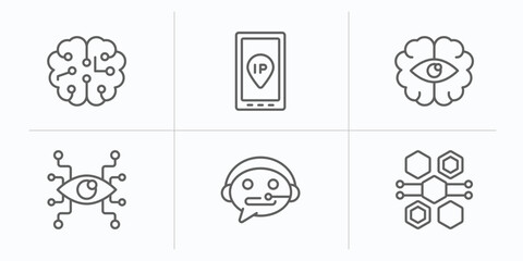 Poster - artificial intelligence outline icons set. thin line icons such as intelligence, ip, rearview mirror, eye tap, technical support, hexagons vector.