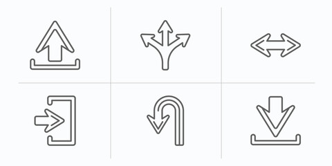 Poster - arrows outline icons set. thin line icons such as upload, multiply, horizontal arrows, enter left, u turn arrow, download vector.
