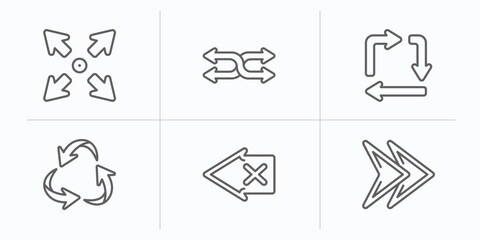 Poster - arrows outline icons set. thin line icons such as expand, suffle, square, three curved arrows, backs
