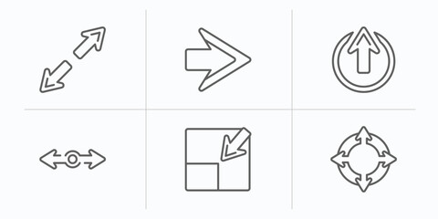 Poster - arrows outline icons set. thin line icons such as diagonal, right arrow, enter up, roundabout, minimize arrows, zoom directions vector.