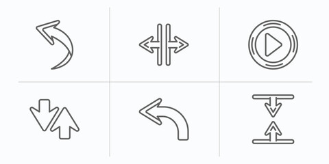 Poster - arrows outline icons set. thin line icons such as curved arrow, horizontal resize, play button, sort, backward, vertical resize vector.