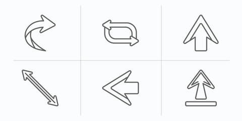 Poster - arrows outline icons set. thin line icons such as right curve, shuffle, up arrow, diagonal arrow, le