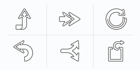 Poster - arrows outline icons set. thin line icons such as upward, next, refresh, backward arrow, horizontal 
