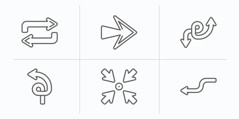 Poster - arrows outline icons set. thin line icons such as counter arrow, right, double arrow, spiral arrow, 
