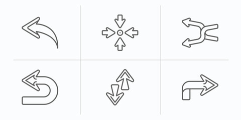 Poster - arrows outline icons set. thin line icons such as back, focus, shuffle arrows, return, up and down arrows, right arrow curved vector.