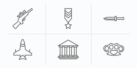 Poster - army and war outline icons set. thin line icons such as rifle, militar in, military knife, jet, federal agency, knuckle vector.