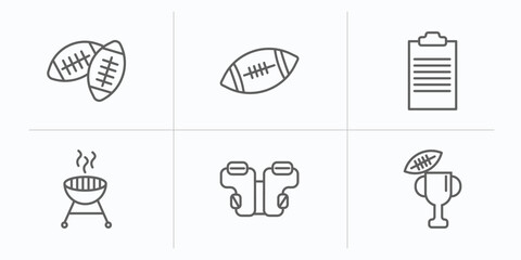 Poster - american football outline icons set. thin line icons such as american football, fast football ball, pad, , padded shirt, american cup vector.
