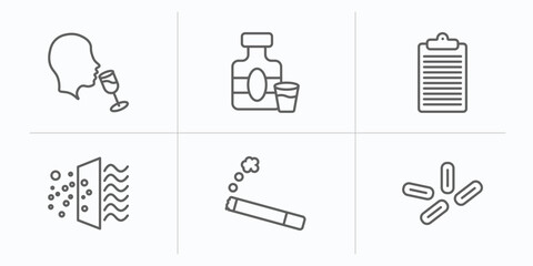 Poster - alcohol outline icons set. thin line icons such as wine tasting, whisky, order, filtration, cigarrete, yeast vector.