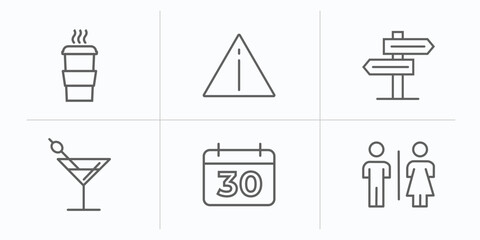 Poster - airport terminal outline icons set. thin line icons such as hot coffee, danger sing, direction post,