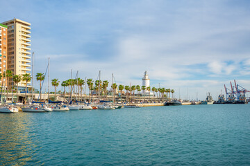 Poster - Lighthouse called La Farola at Port of Malaga Muelle Uno - Malaga, Andalusia, Spain