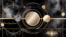 An Abstract Cosmic Background Was Created With Gold Metallic Foil. - Generative AI.