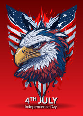 Wall Mural - Illustration of American Eagle with Flag background design for independence veterans labor memorial day