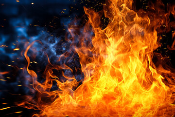 Wall Mural - fire burning in a black background, flames wallpaper. generative ai.