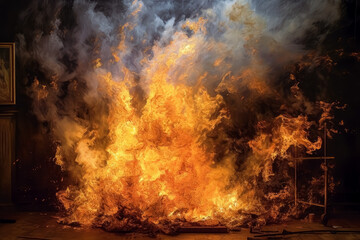 Wall Mural - fire burning in a black background, flames wallpaper. generative ai.