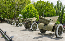 Park With A Lot Of Old Artillery Pieces, Soviet Artillery From The Second World War