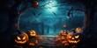 Spooky dark Halloween background. Illustration AI Generative