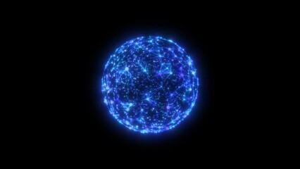 Poster - Information exchange on the surface of the blue neon sphere. Seamless loop.