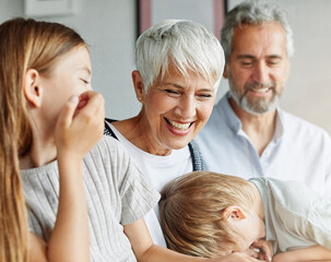 Wall Mural - grandchild family child grandparent grandfather happy together grandmother girl senior boy man woman