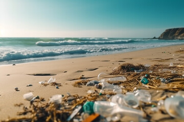 Wall Mural - Plastic pollution on the beach, plastic rubbish on the beach