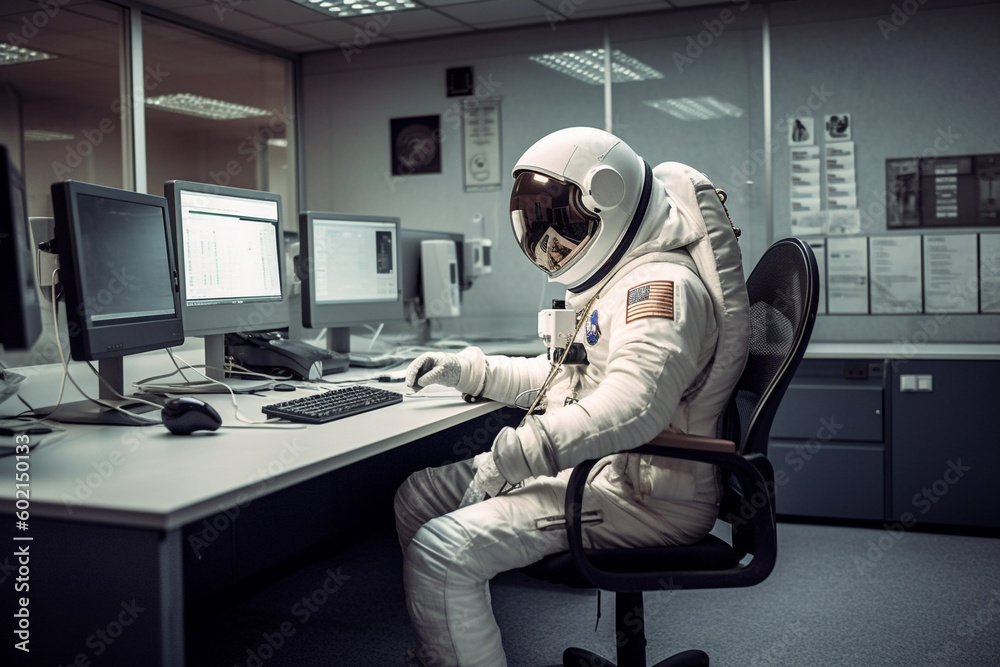 Astronaut in an office using a computer Stock Illustration | Adobe Stock