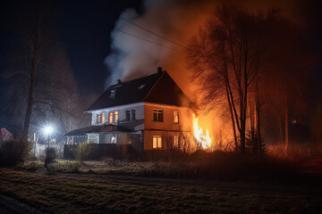 Wall Mural - ahouse on fire at night